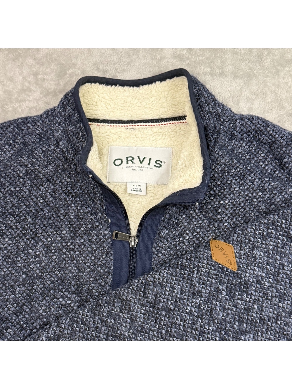 Orvis Classic Collection Mens XL Sherpa Fleece Quarter Zip Pullover Blue Gray